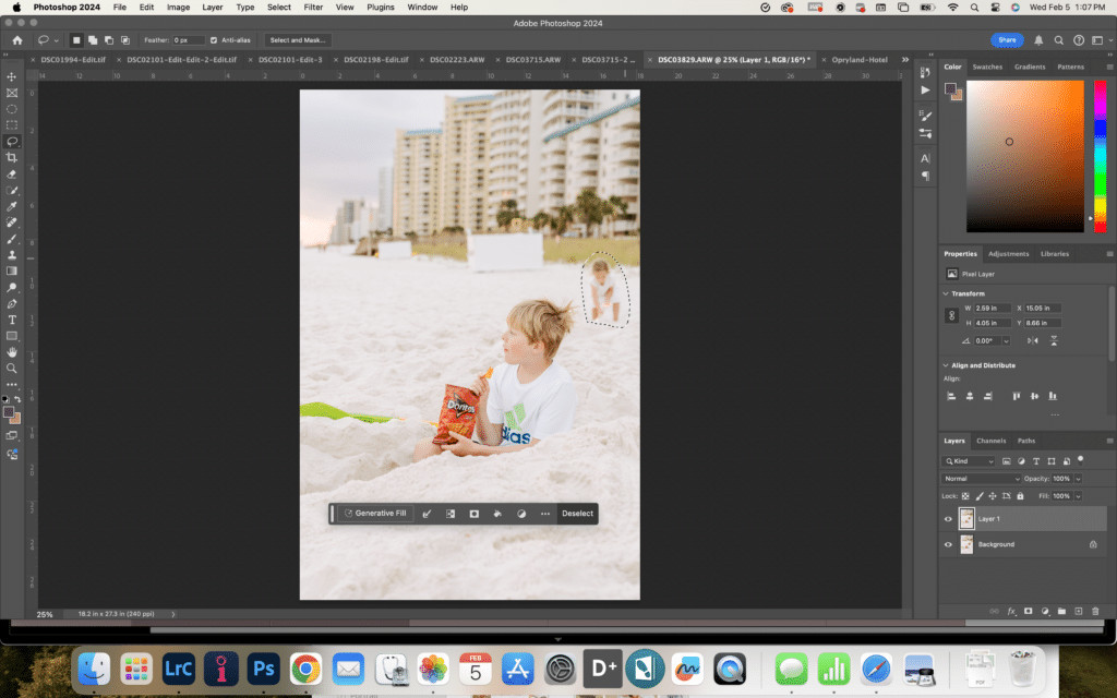Screenshot of using the lasso tool to edit out someone in a photo