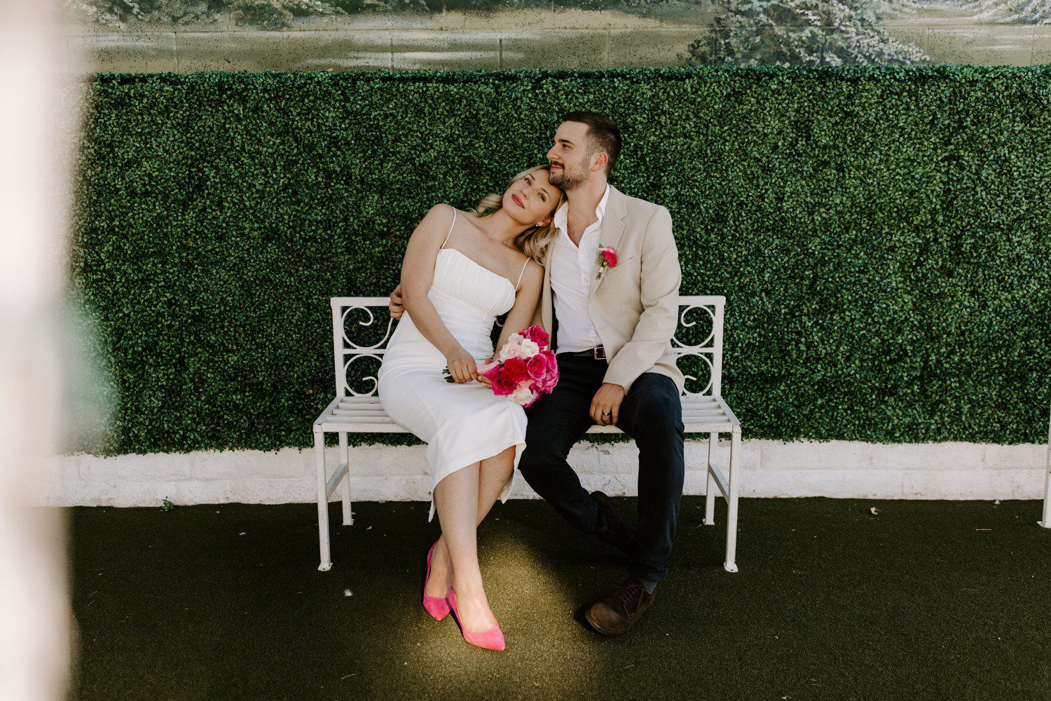 Elopement photos at Las Vegas wedding chapel, capturing the intimate and romantic celebration