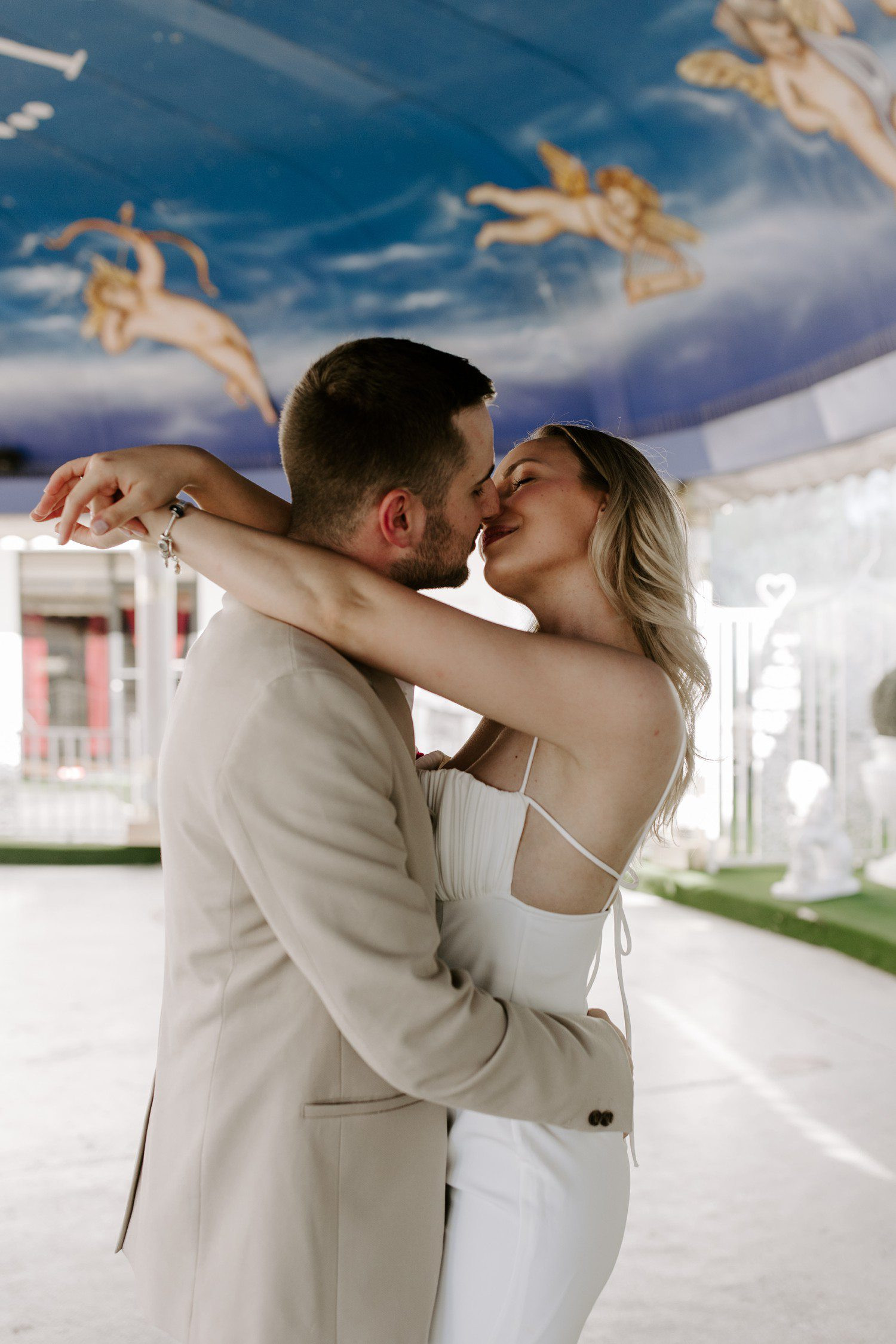 Elopement photos in the Tunnel of Love, highlighting the whimsical and romantic setting