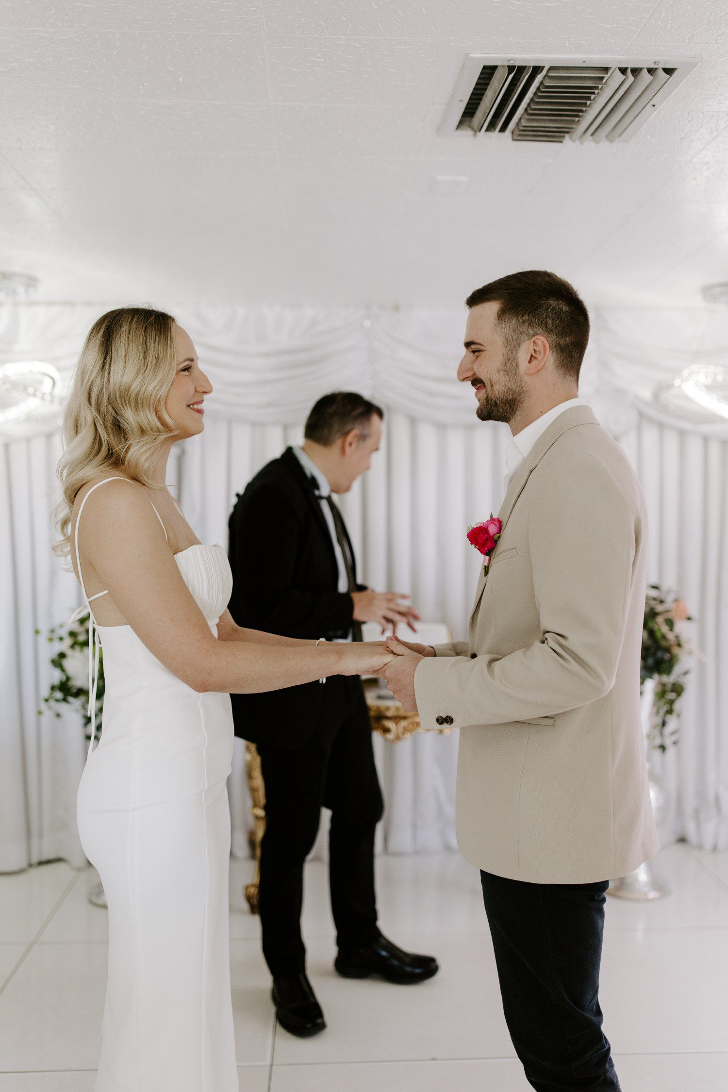 Elopement ceremony at A Little White Chapel in Las Vegas, capturing the couple's intimate and joyous moment