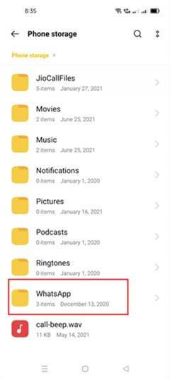 Find WhatsApp Folder