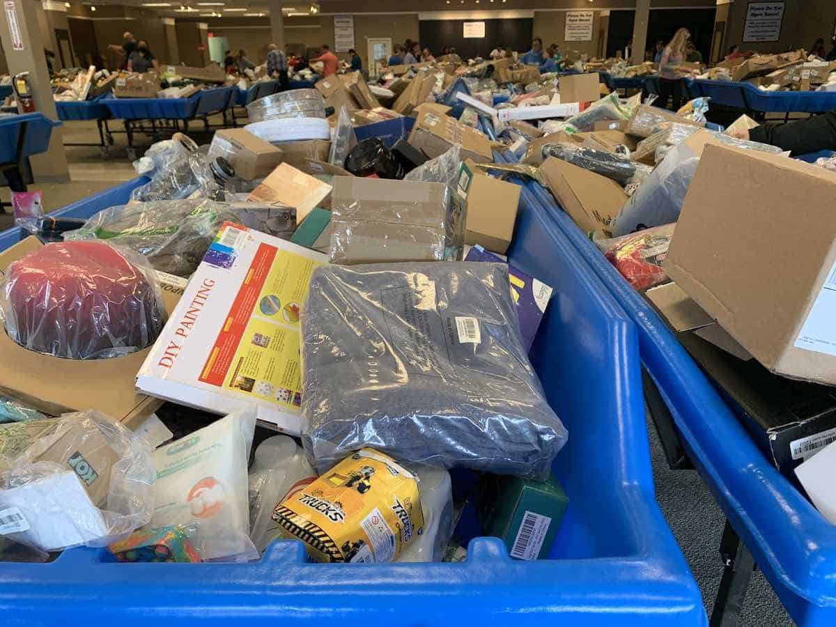 Inside Where Ya Bin, showcasing bins overflowing with merchandise.