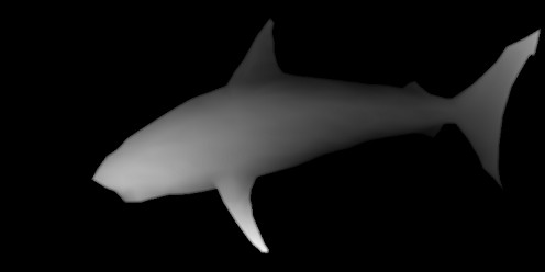 The underlying 3D shape of a shark for the above autostereograms